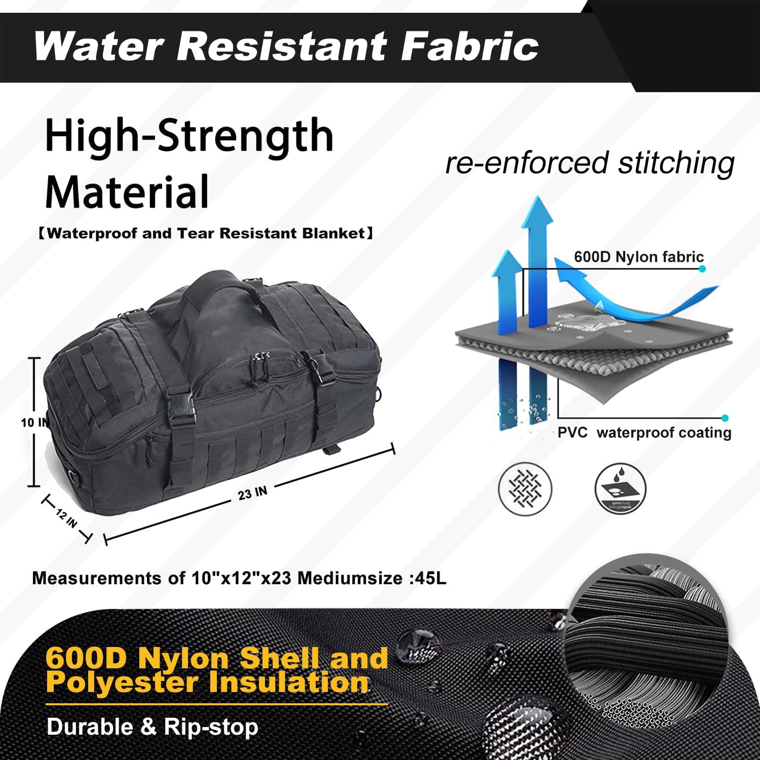 3 In 1 Military Backpack Travel Duffle Bag for Weekender Gym Traveling Workout Deployment - Image 3